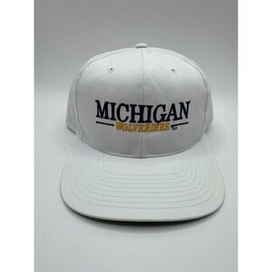 Vintage Michigan Wolverines Snapback Hat NCAA White Cap 90s Script